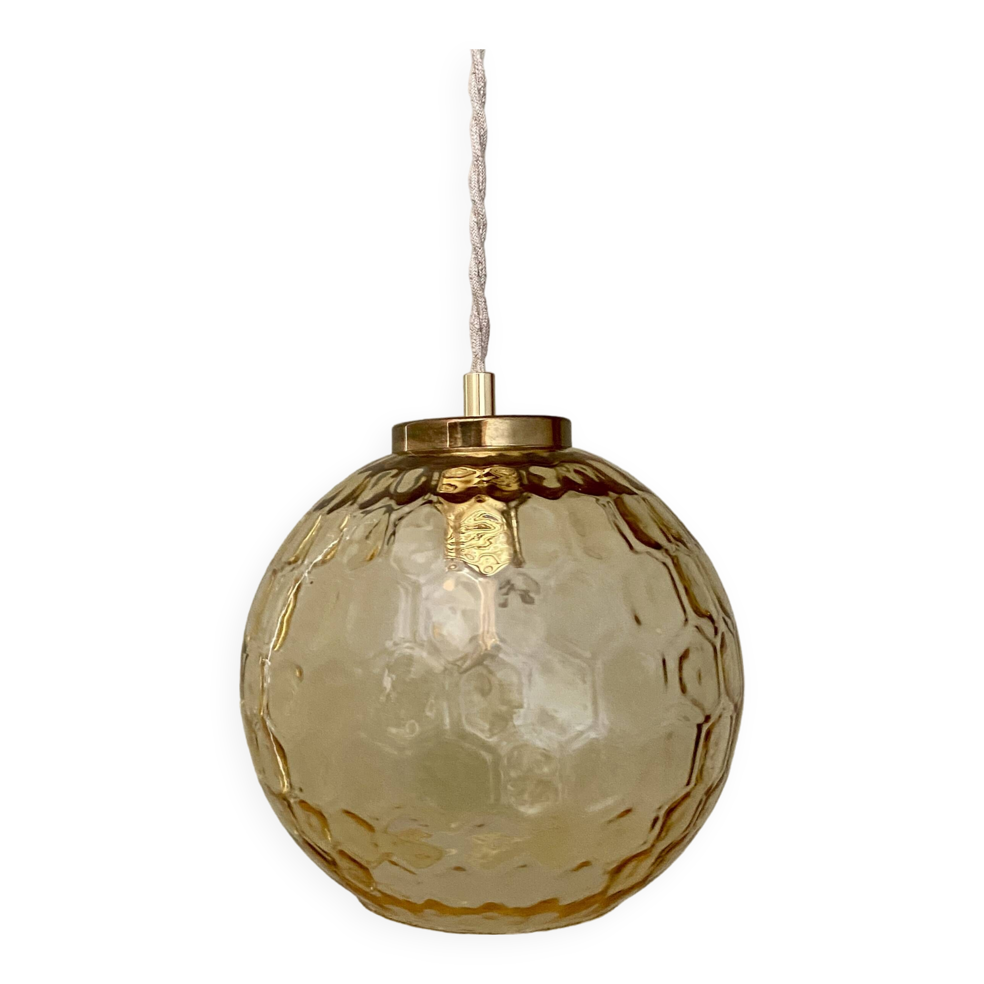 Vintage globe pendant light in amber glass