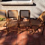 Suite of 4 folding chairs cannage 60s vintage
