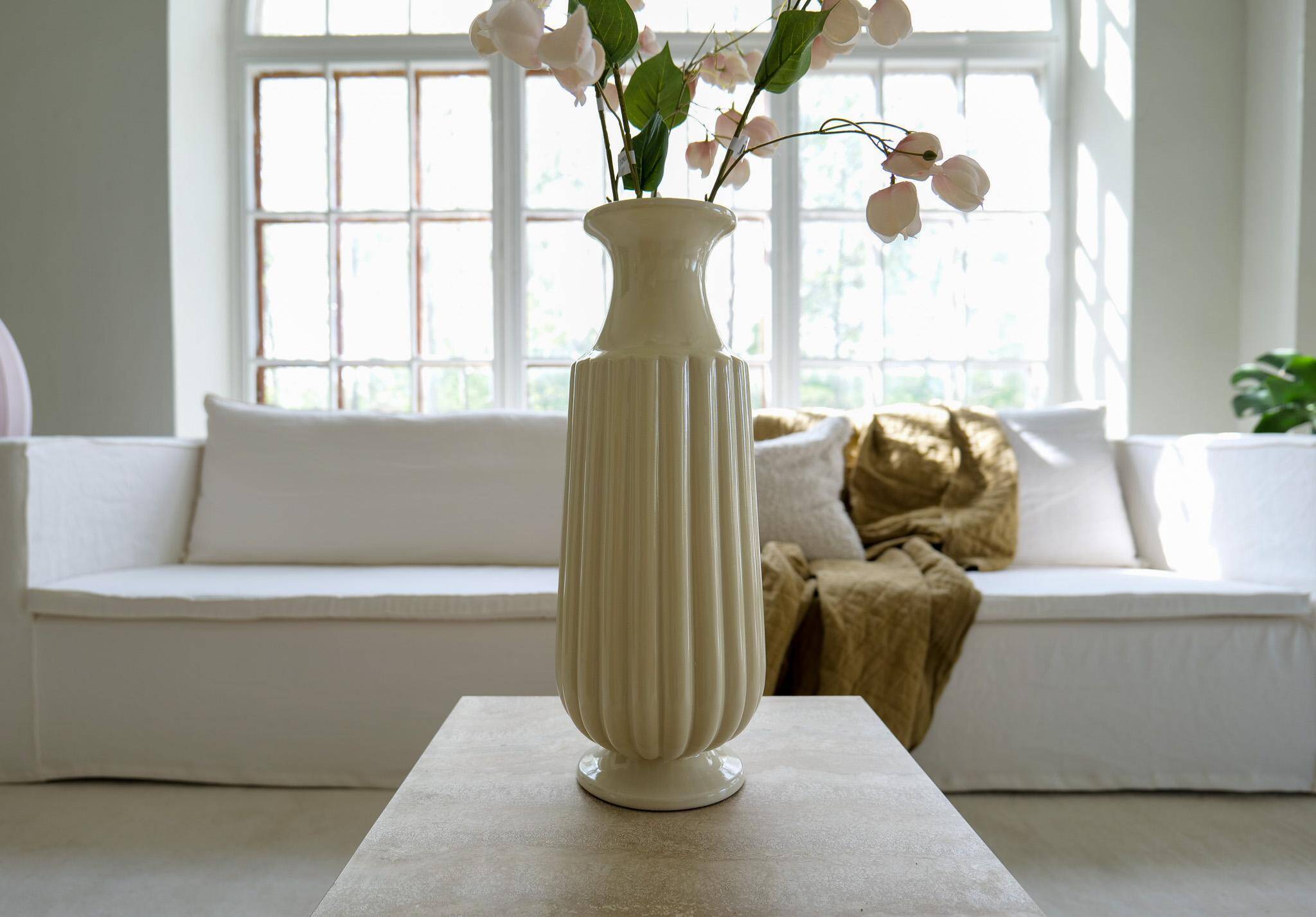 Vase Art Déco en Céramique sur Pied Bo Fajans Ewald Dahlskog, Suède, 1940s