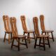 De Puydt brutalist dining chairs in solid oak. Circa 1970.