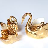 Trio of salty swans in Limoges porcelain, 50s