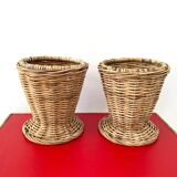 Paire de cache-pots en rotin osier des années 60