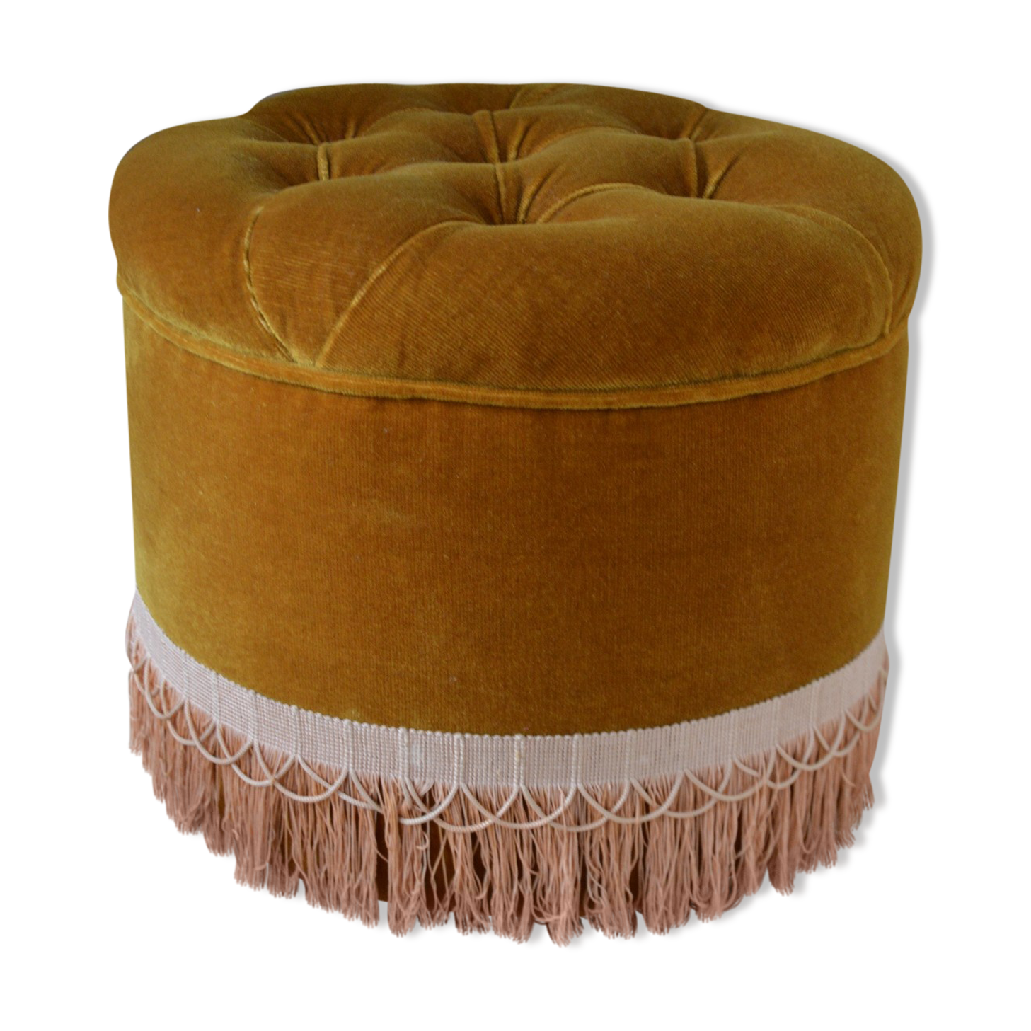 Ottoman in padded mustard velvet