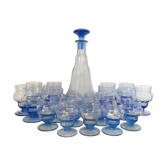 Set carafe et 20 verres art déco myosotis