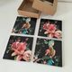 4 Orval coasters – Exotic decor with parrots and pomegranates