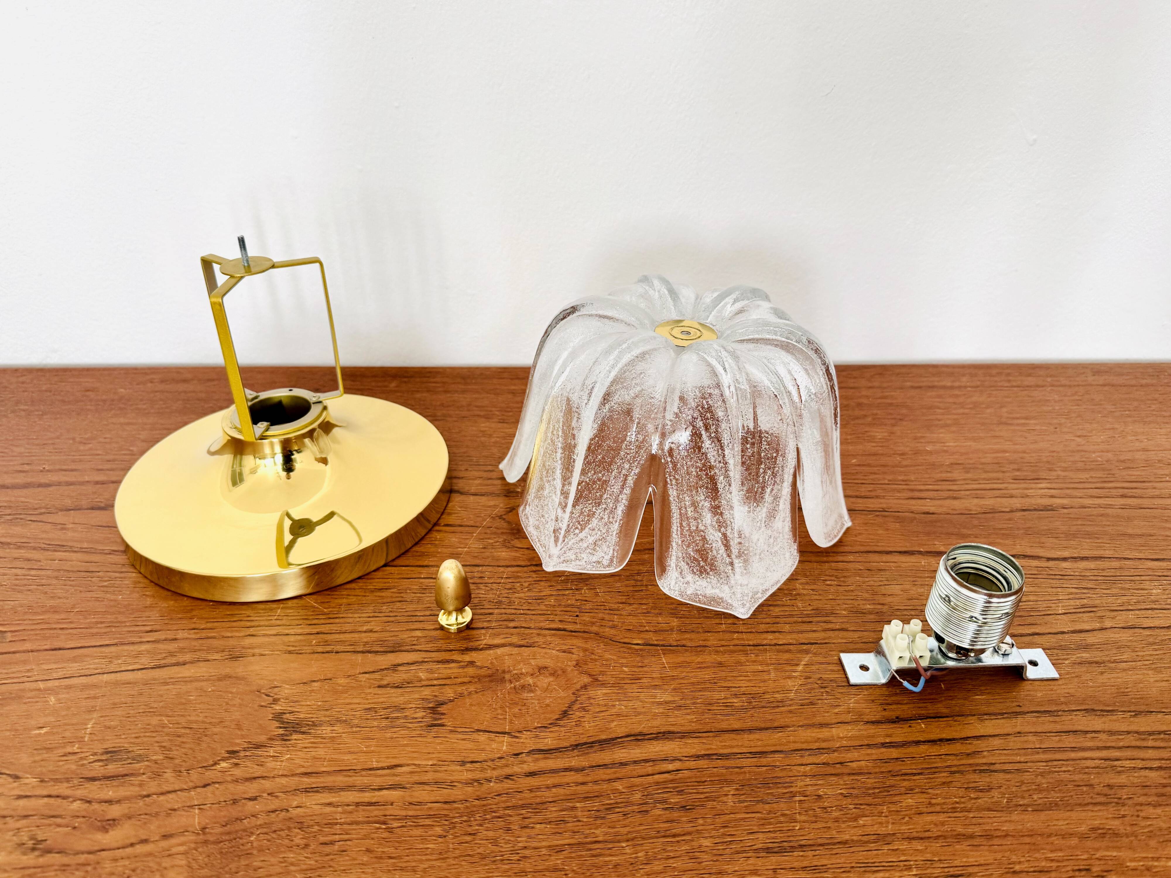 Brass and Glass Flush Light by Glashütte Limburg