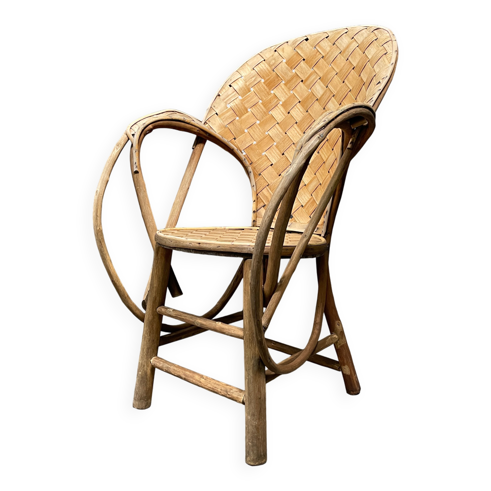 Braided folk art wooden armchair