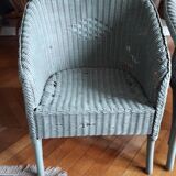 2 vintage rattan armchairs in green of gray color