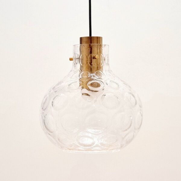 Plafonnier/suspension en verre bullé et laiton du milieu du siècle par Helena Tynell pour Limburg, Allemagne, années 1960
