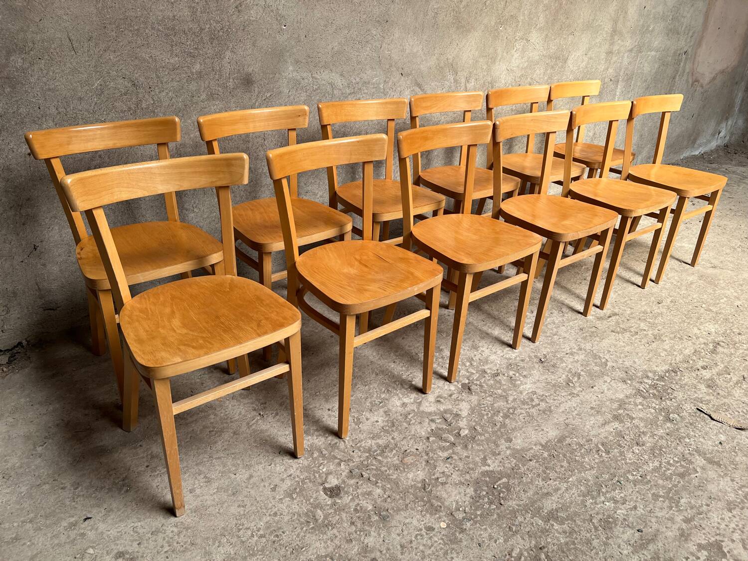 13 vintage wooden bistro chairs 1950 1960