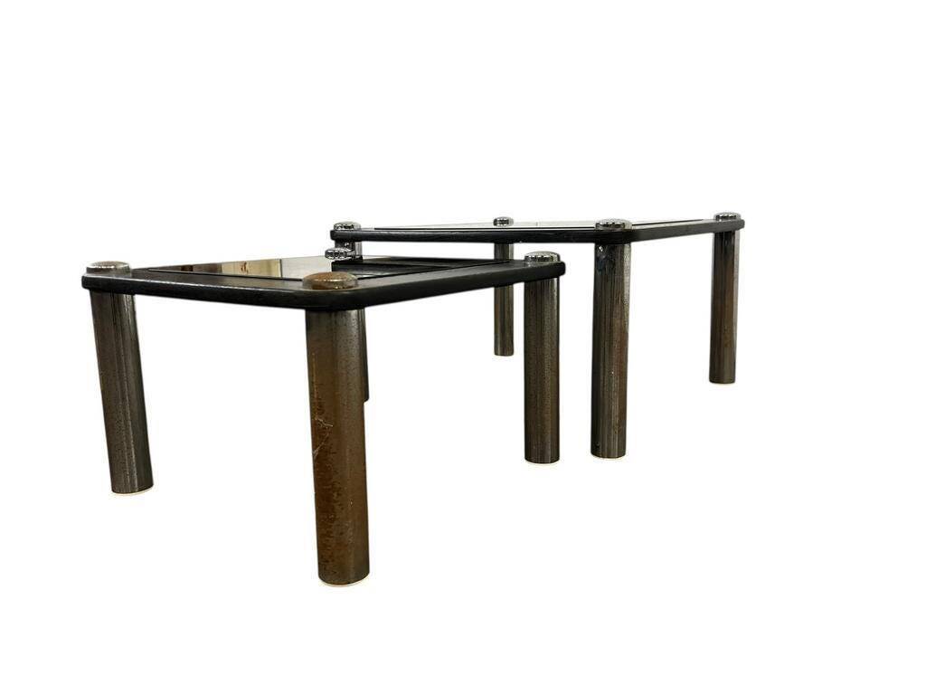 Set of 2 vintage nesting tables: wood and smoked chrome