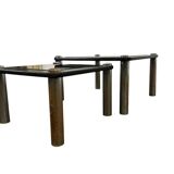 Set of 2 vintage nesting tables: wood and smoked chrome