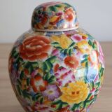 Large Chinese ginger jar with multi-colored porcelain lid
