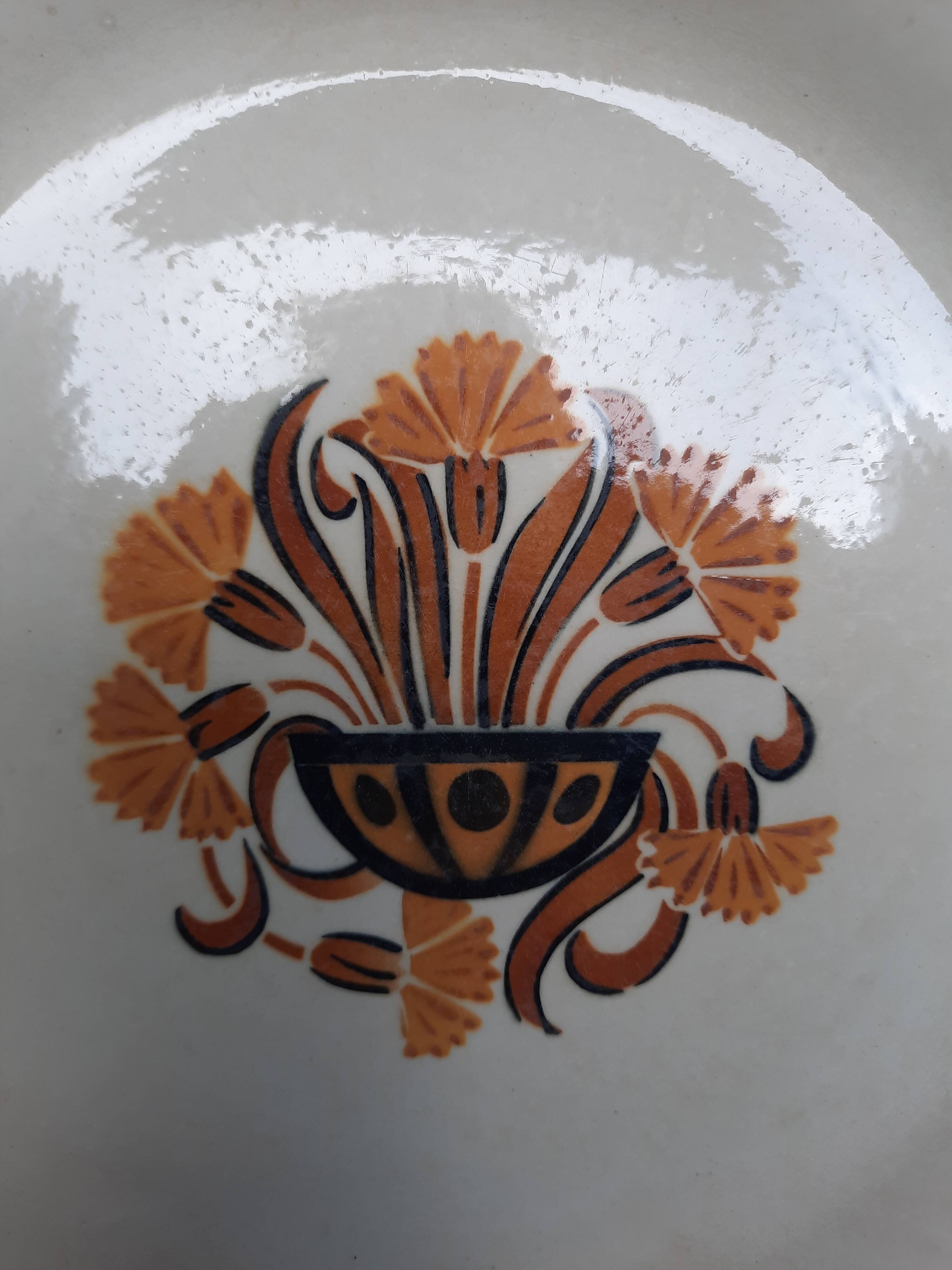 Antique Art Deco fruit bowl 1920-1930. Oeillet earthenware Creil & Montereau
