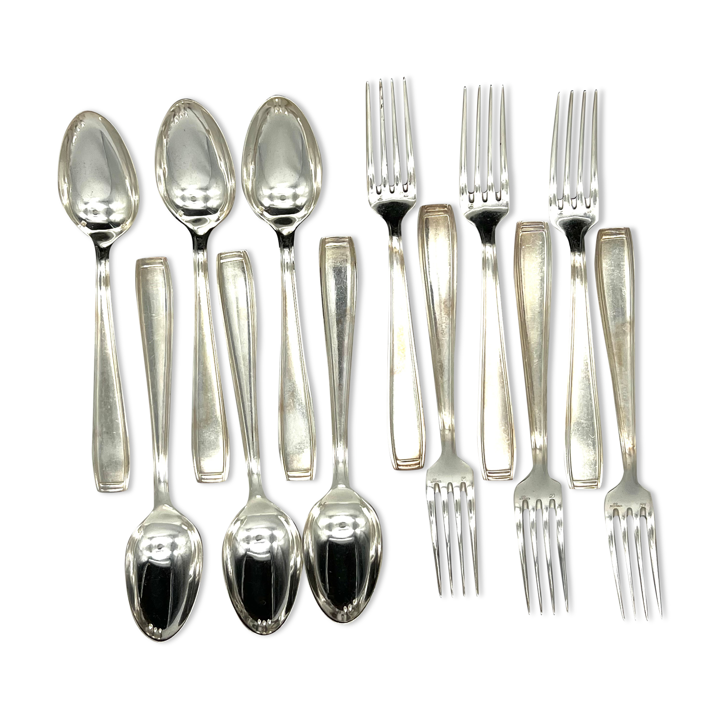 Ercuis 6 forks and 6 spoons dessert model carthage silver metal