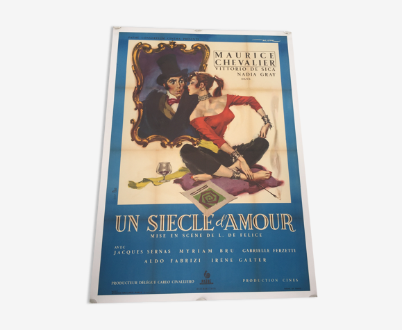Affiche de cinema ancienne "un siècle d'amour" 1954 entoilée