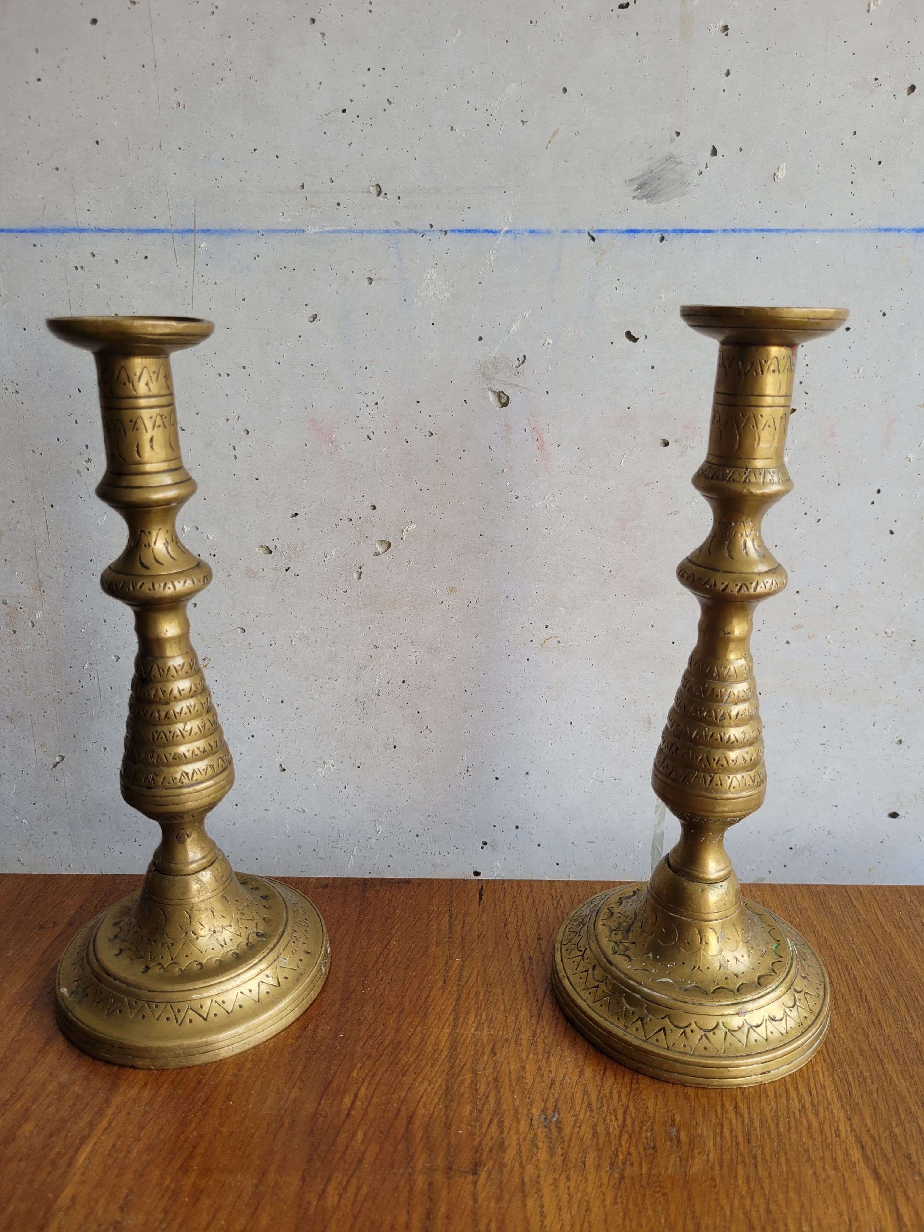Pair of brass candle holders