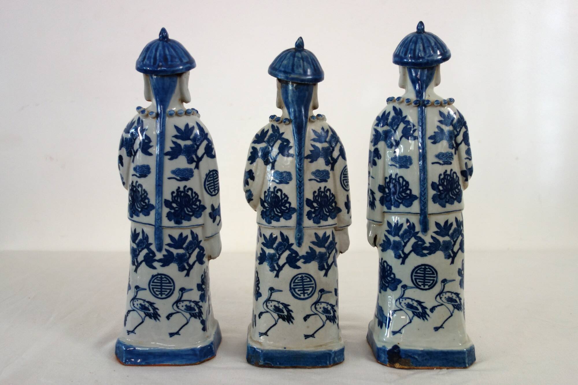 3 figurines of emperors from the Qing dynasty, China, early 20th century.