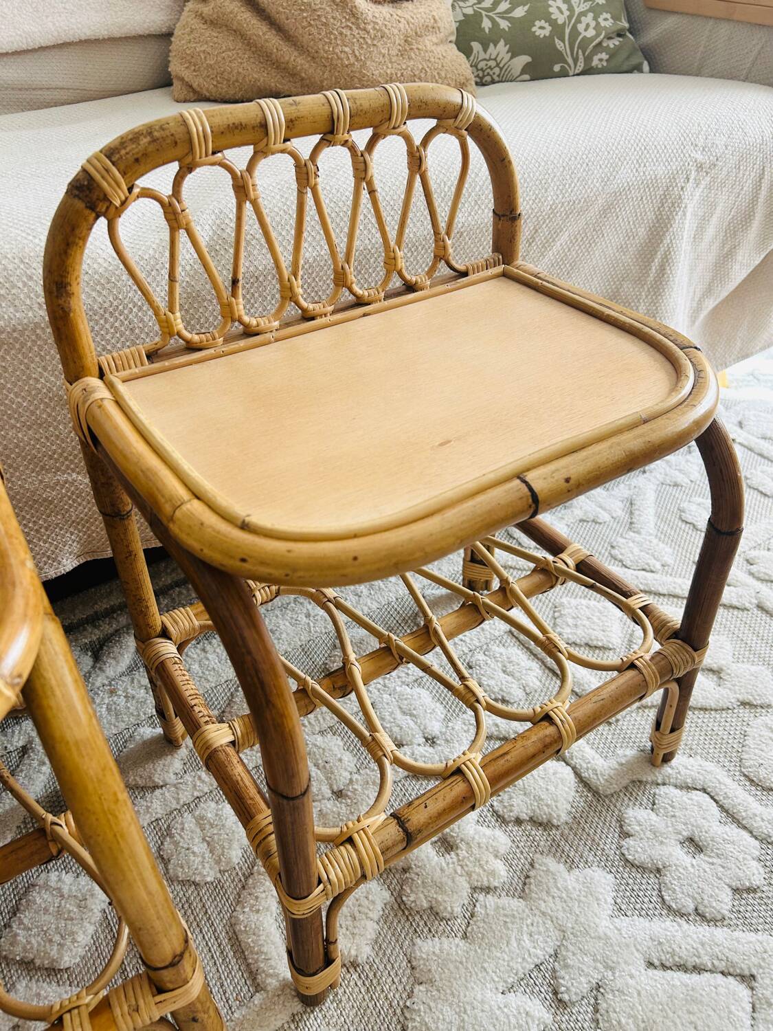 Two rattan bedside tables