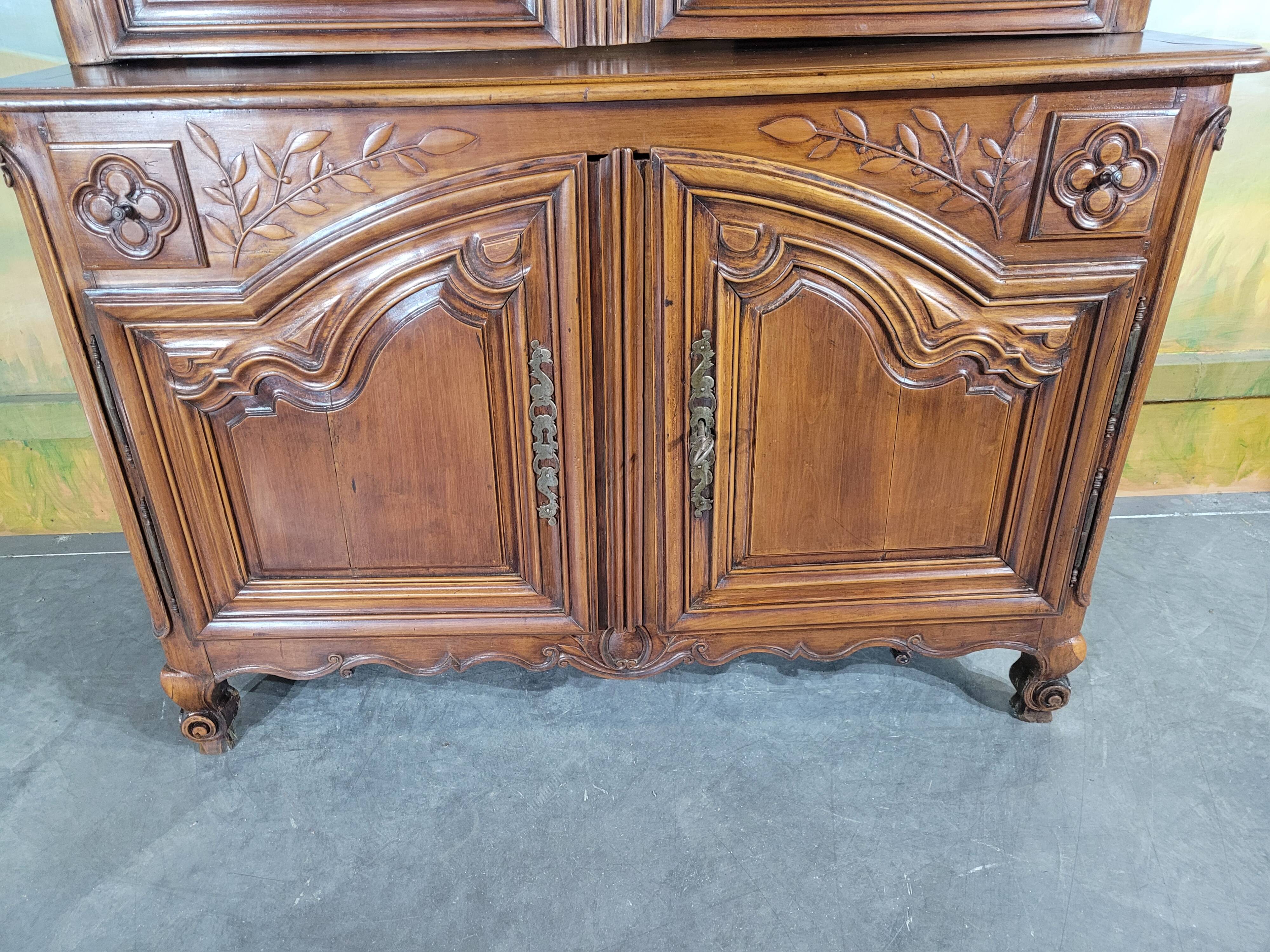 Louis XV period cherry wood sideboard with two glass panels