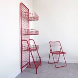 Red mesh metal grocery shelf