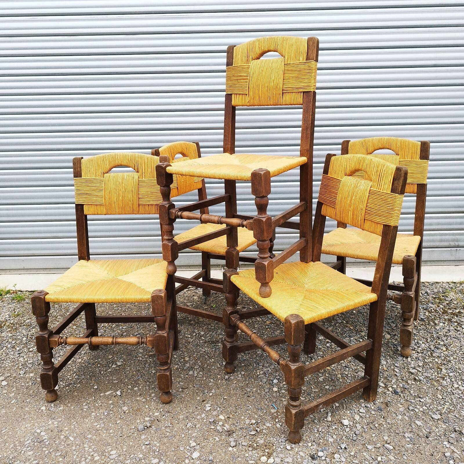 Five (5) vintage design straw chairs