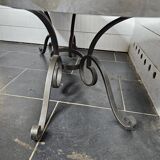 oval coffee table from the 60s, ceramic tray with decoration of flowers and birds