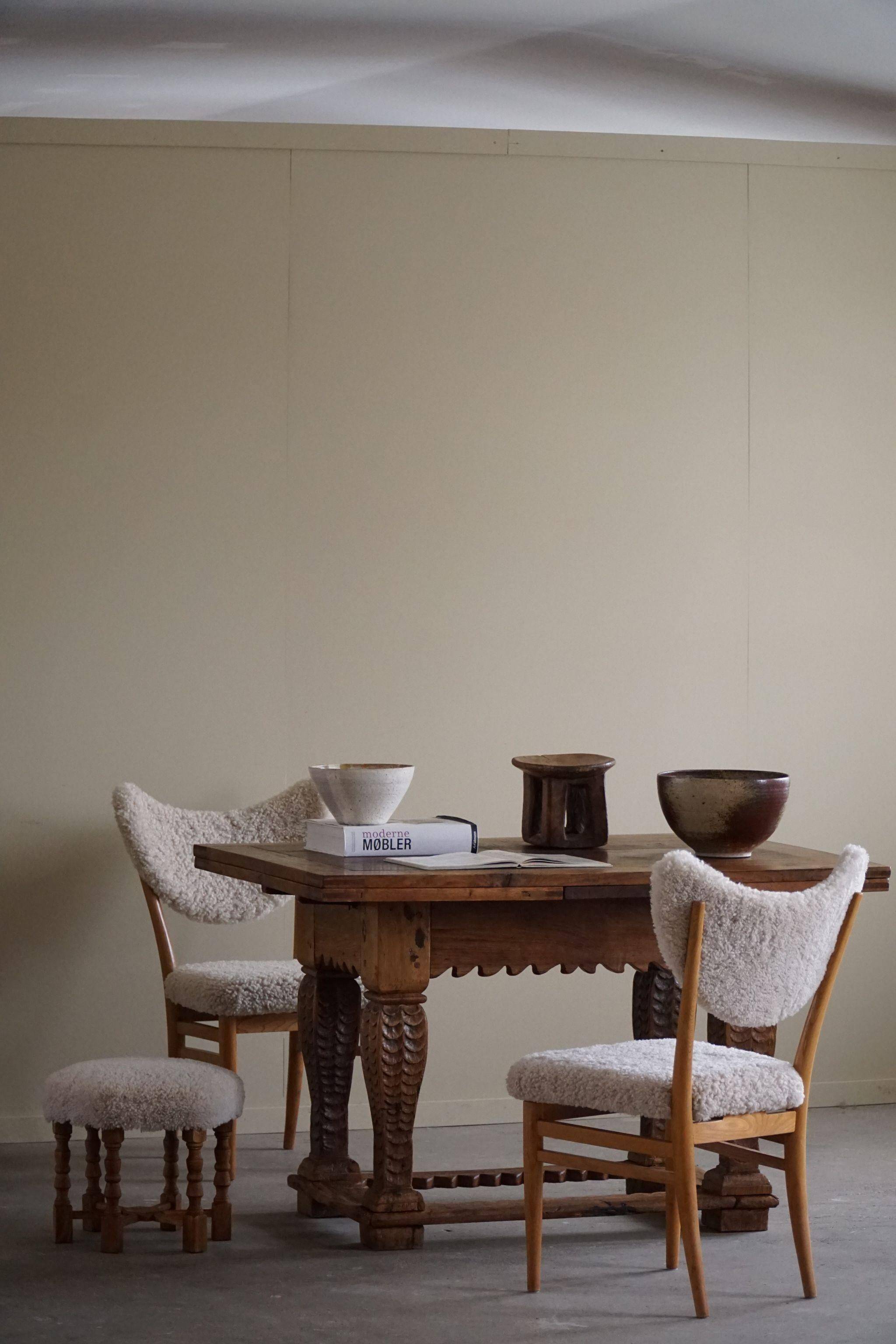 Antique Baroque dining table/desk in oak, Danish cabinetmaker, 19th century.