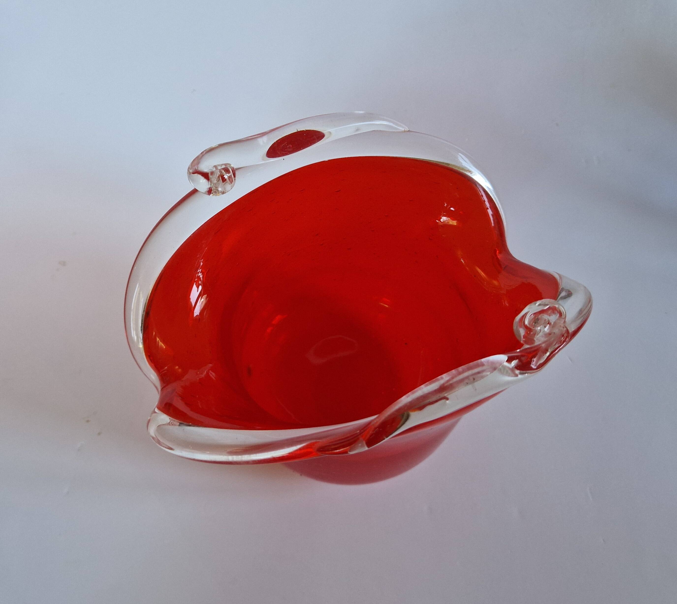 Vintage red Murano glass bowl Italy