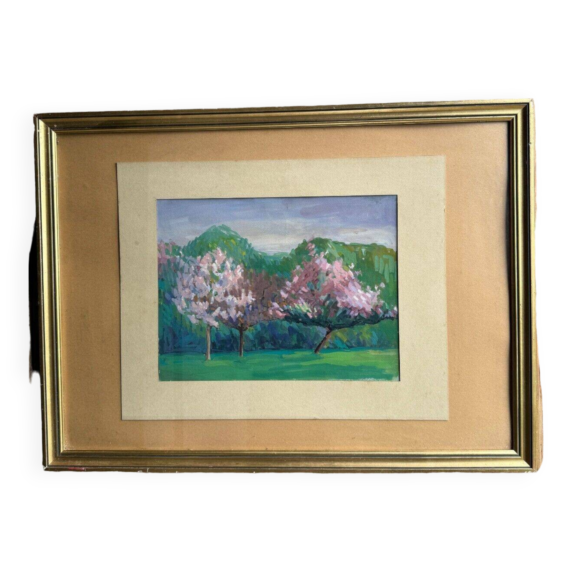 Watercolor on paper, flowering trees, mid-20th century