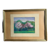 Watercolor on paper, flowering trees, mid-20th century