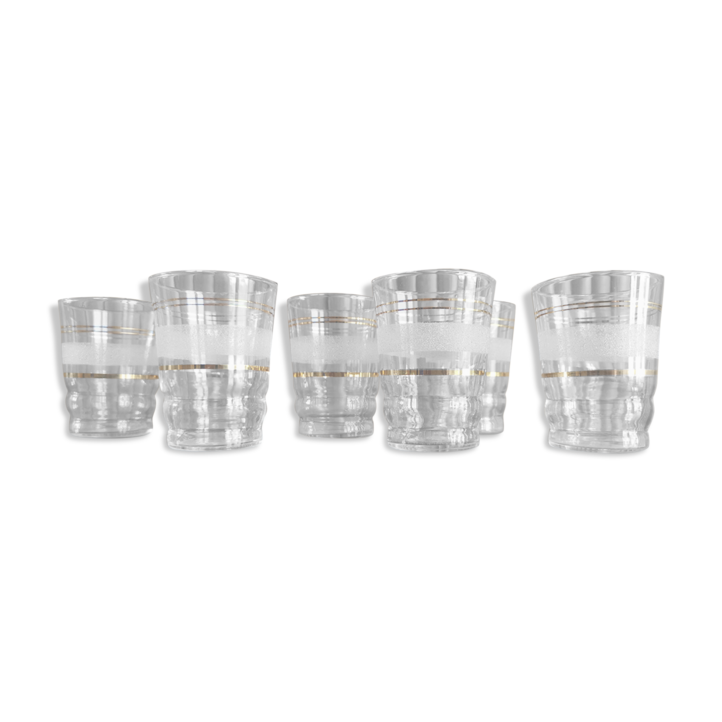 8 granite glasses bordered gold 1950s