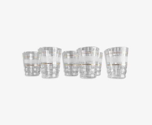 8 verres granité liseré doré années 1950