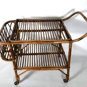Vintage bamboo bar trolley from 50s. Made in Italy