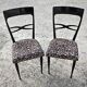 Set de 6 chaises salle à manger Mid Century laque noire peluche imprimé léopard