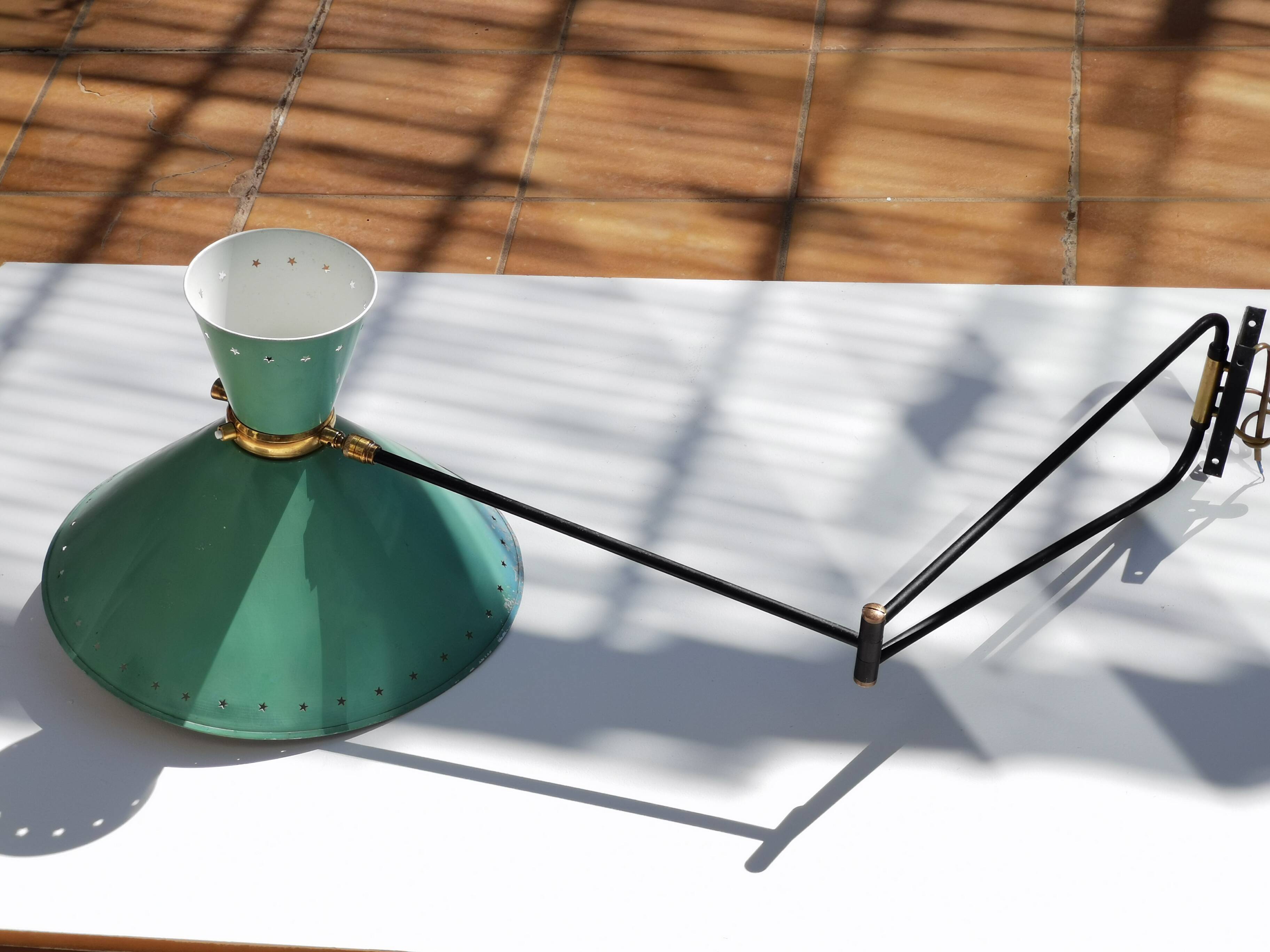 Large Diabolo Wall Lamp René Mathieu for Lunel water green color