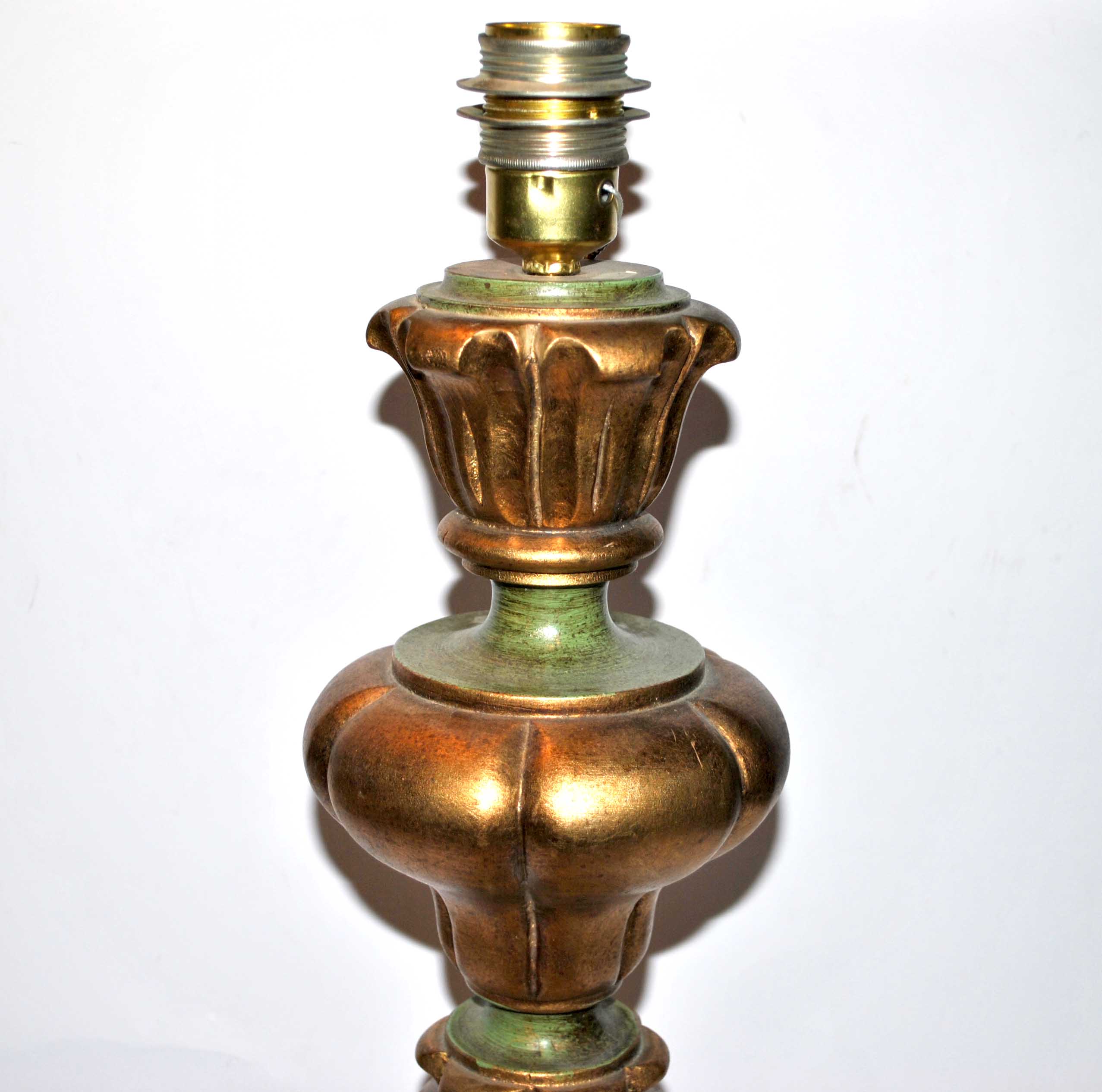 Vintage lamp foot in wood turned green and gold