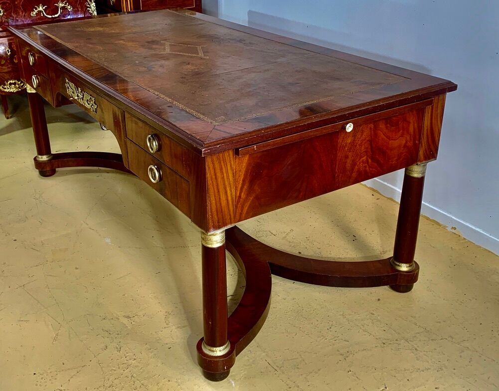 Empire flat desk, mahogany, double-sided, gilded bronzes
