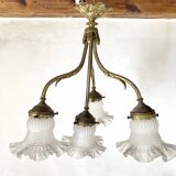 Empire bronze chandelier with 4 lights in glass tulips