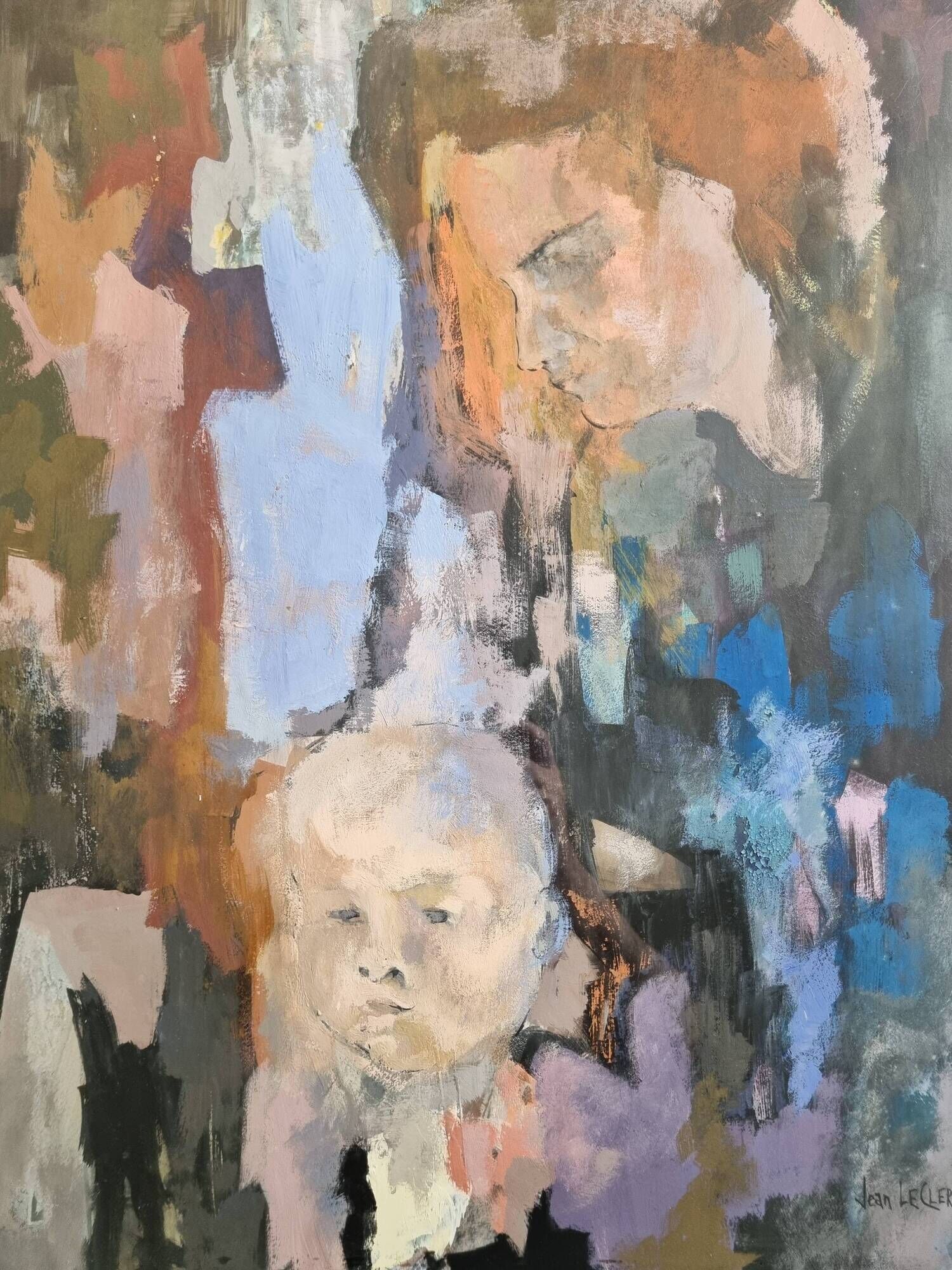 Signed painting by Jean Le Clerc "Woman and child", 78 x 62 cm