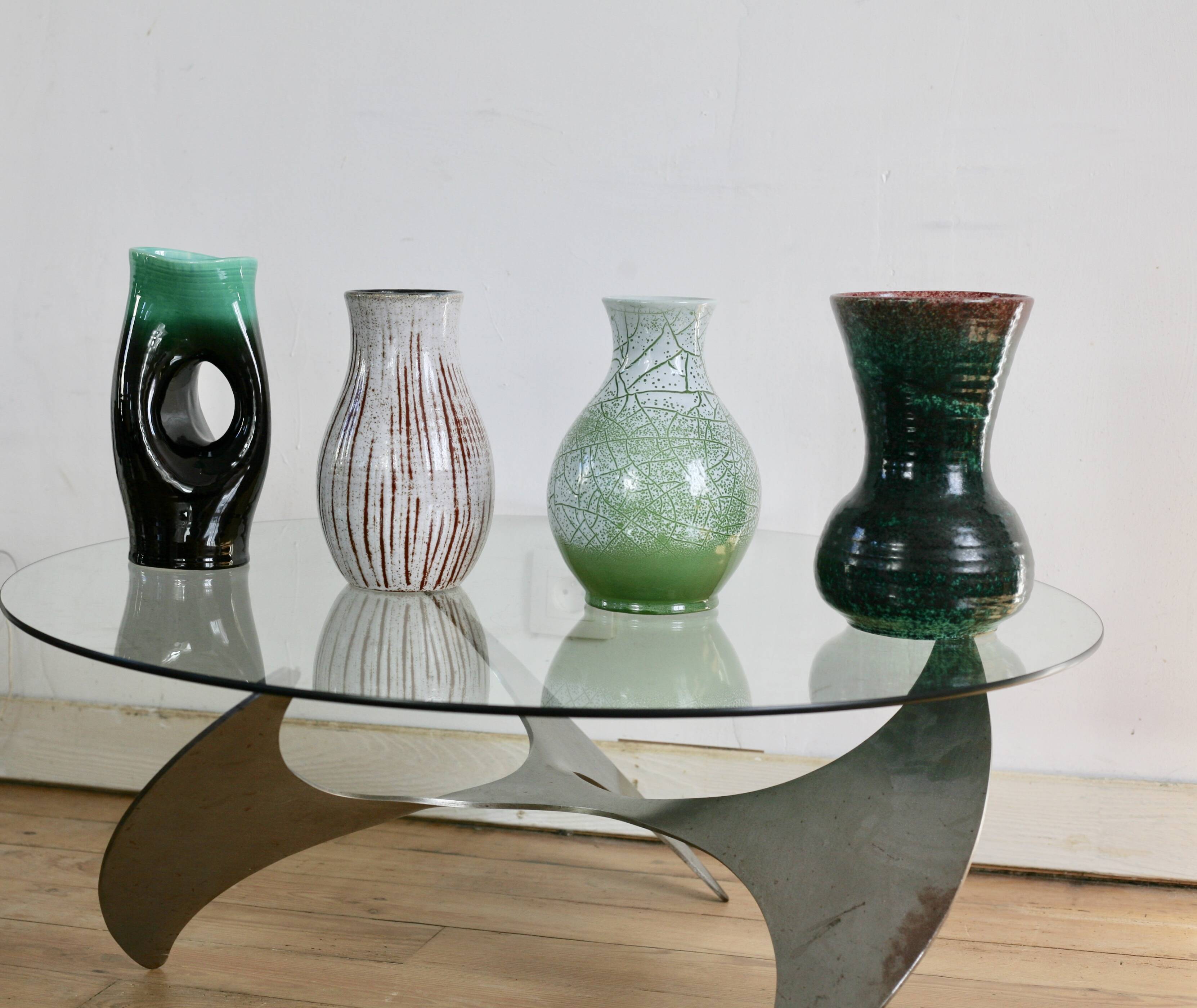 Set of 4 Accolay vases, signed ceramics, France, 1960s