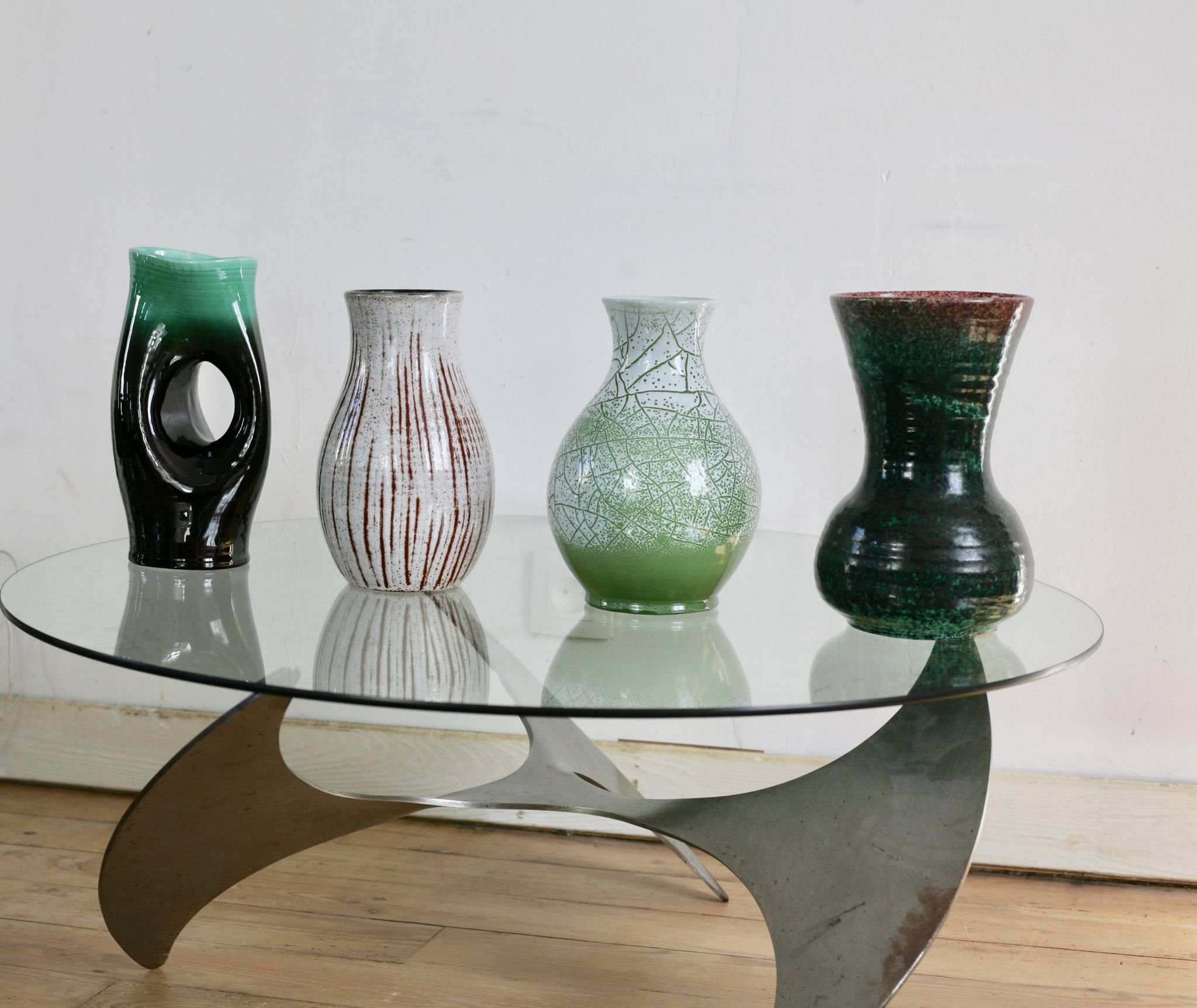 Set of 4 Accolay vases, signed ceramics, France, 1960s