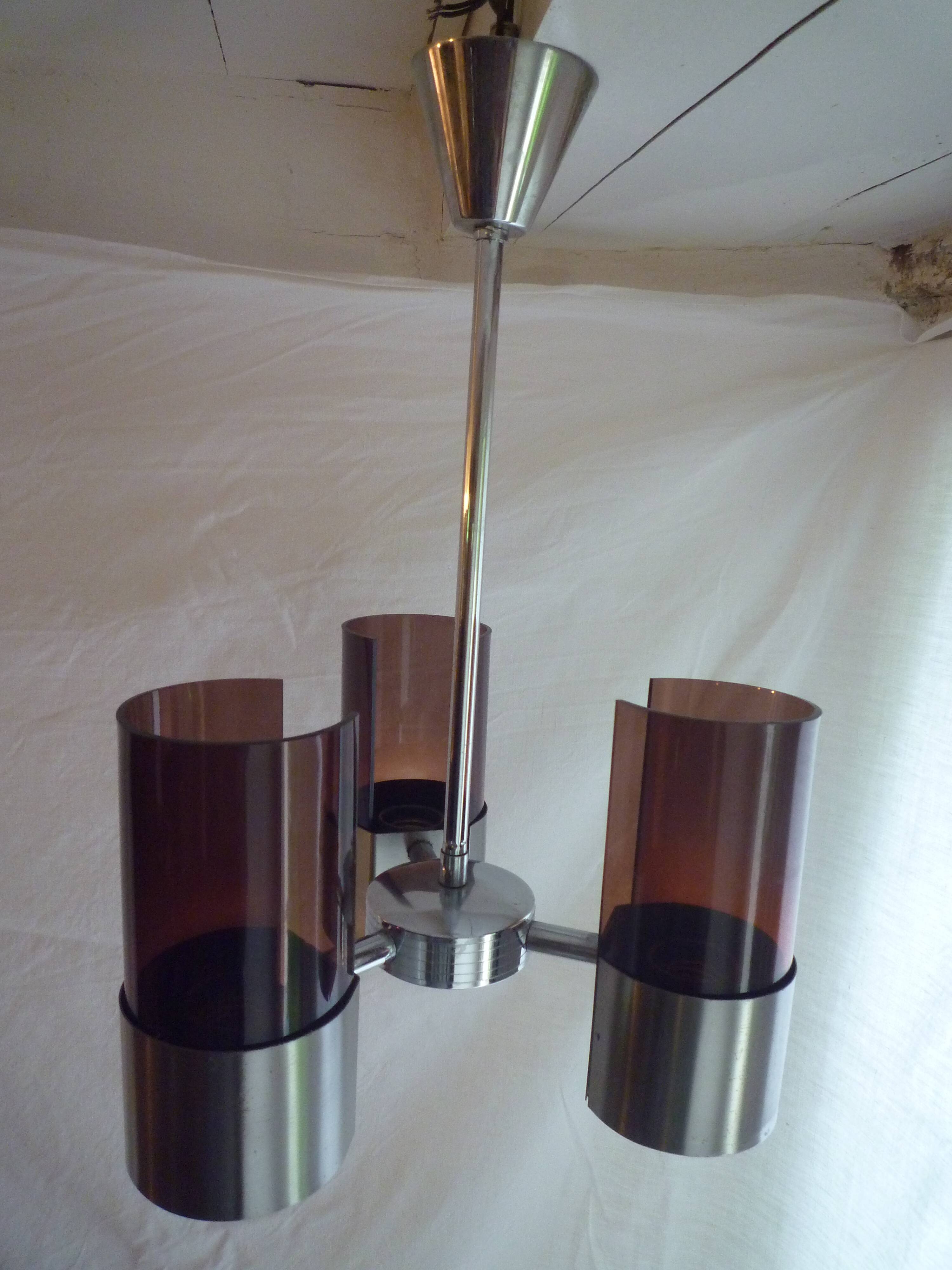 Suspension "Space Age" chrome metal and plexiglass 1970s