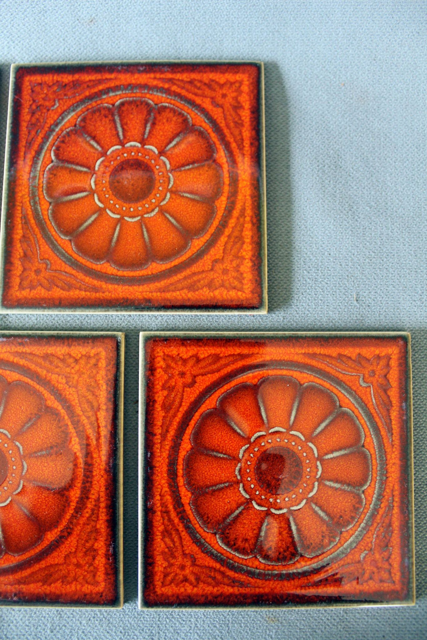 Vintage 5 Villeroy and Boch small tiles, 1960s-70s, orange flowers