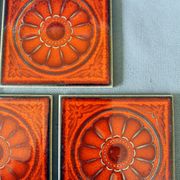 Vintage 5 Villeroy and Boch small tiles, 1960s-70s, orange flowers