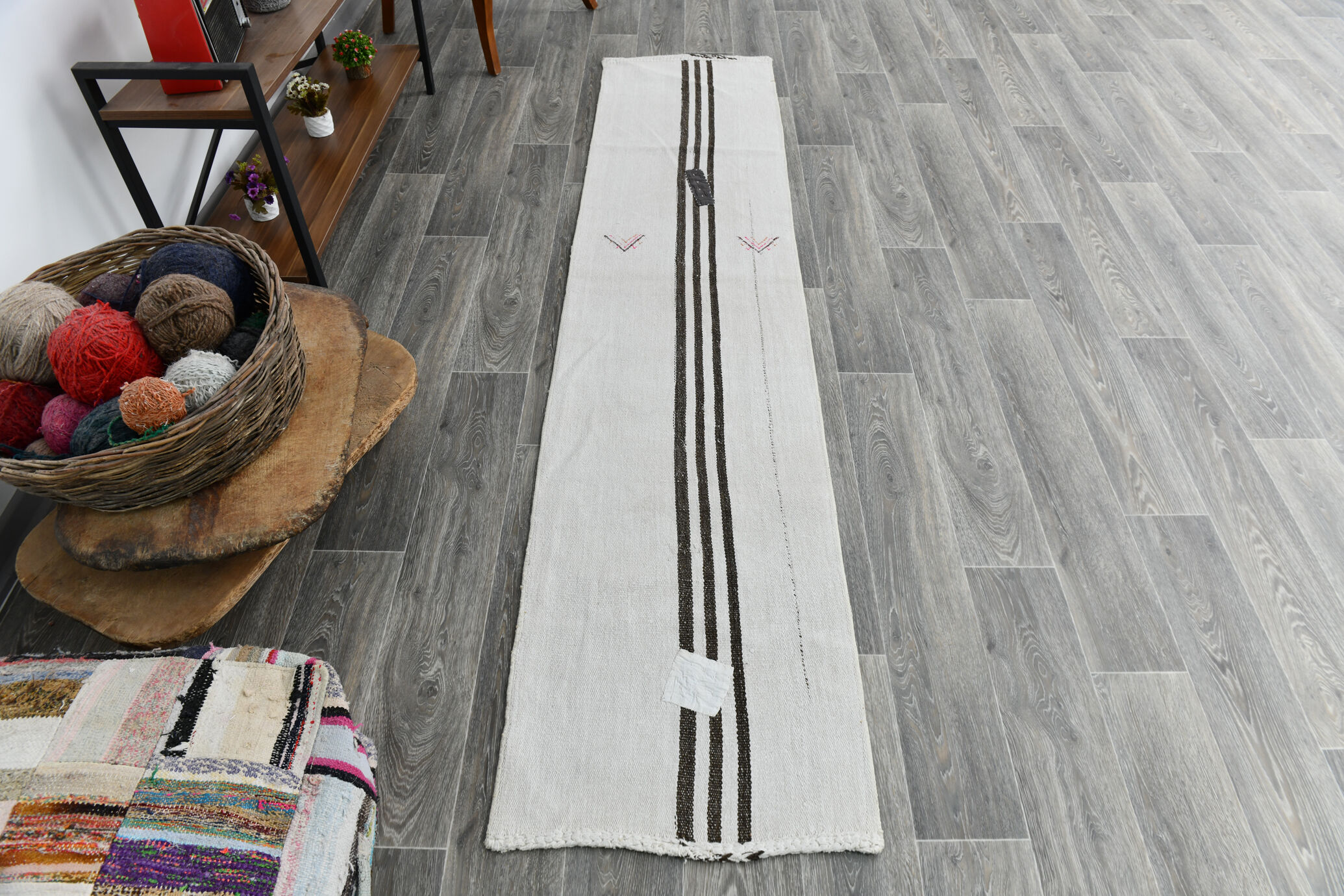 2x8 white brown hemp runner rug 57x260cm