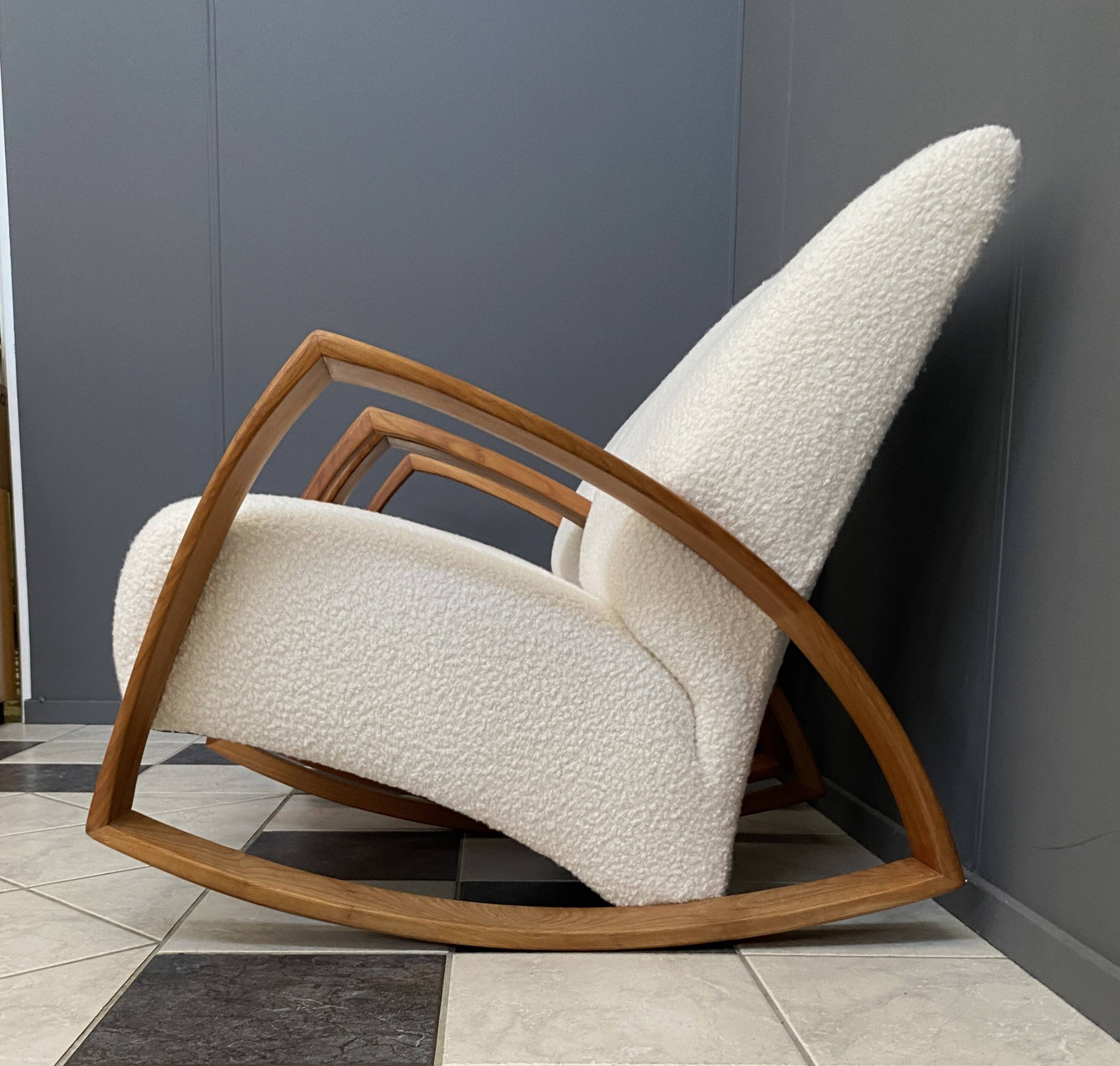 Pair of large rocking chairs reupholstered in White Boucle