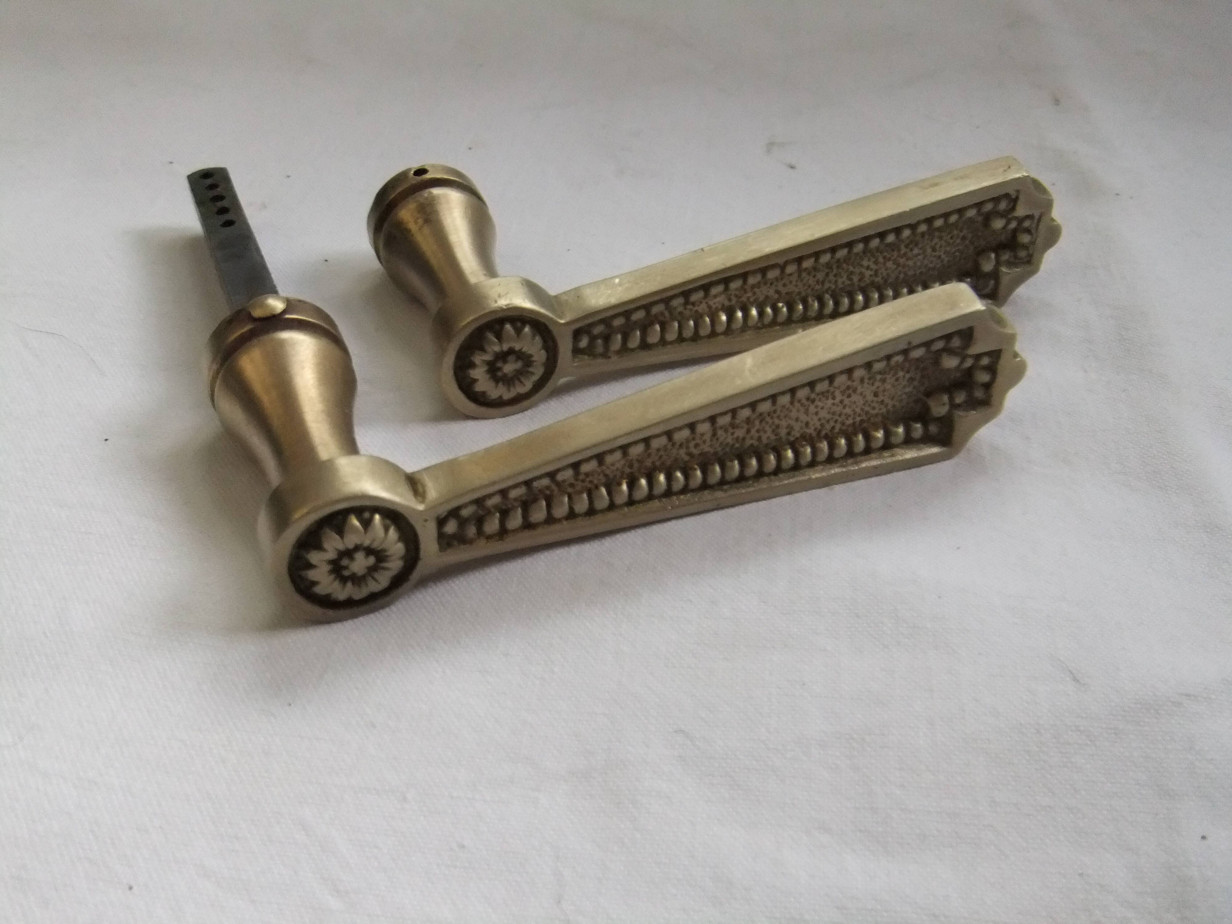 Pair of Louis XVI style beaded bronze door handles