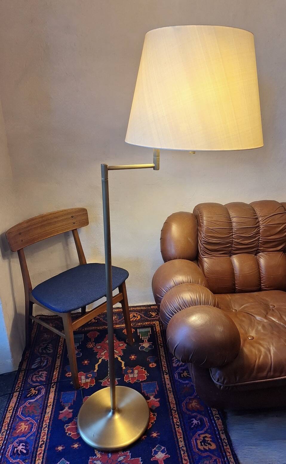 Walter von Nessen brass swivel-arm floor lamp with uplight, 1960s
