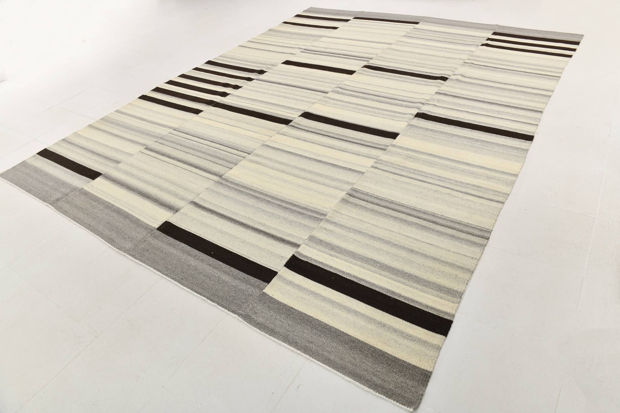 10x13 Kilim Gray, Beige, Black Modern Turkish Kilim Rug, 294x384Cm